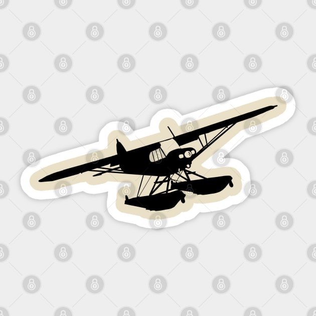 Super Cub on Floats Airplane Silhouette Black Sticker by DesignedForFlight